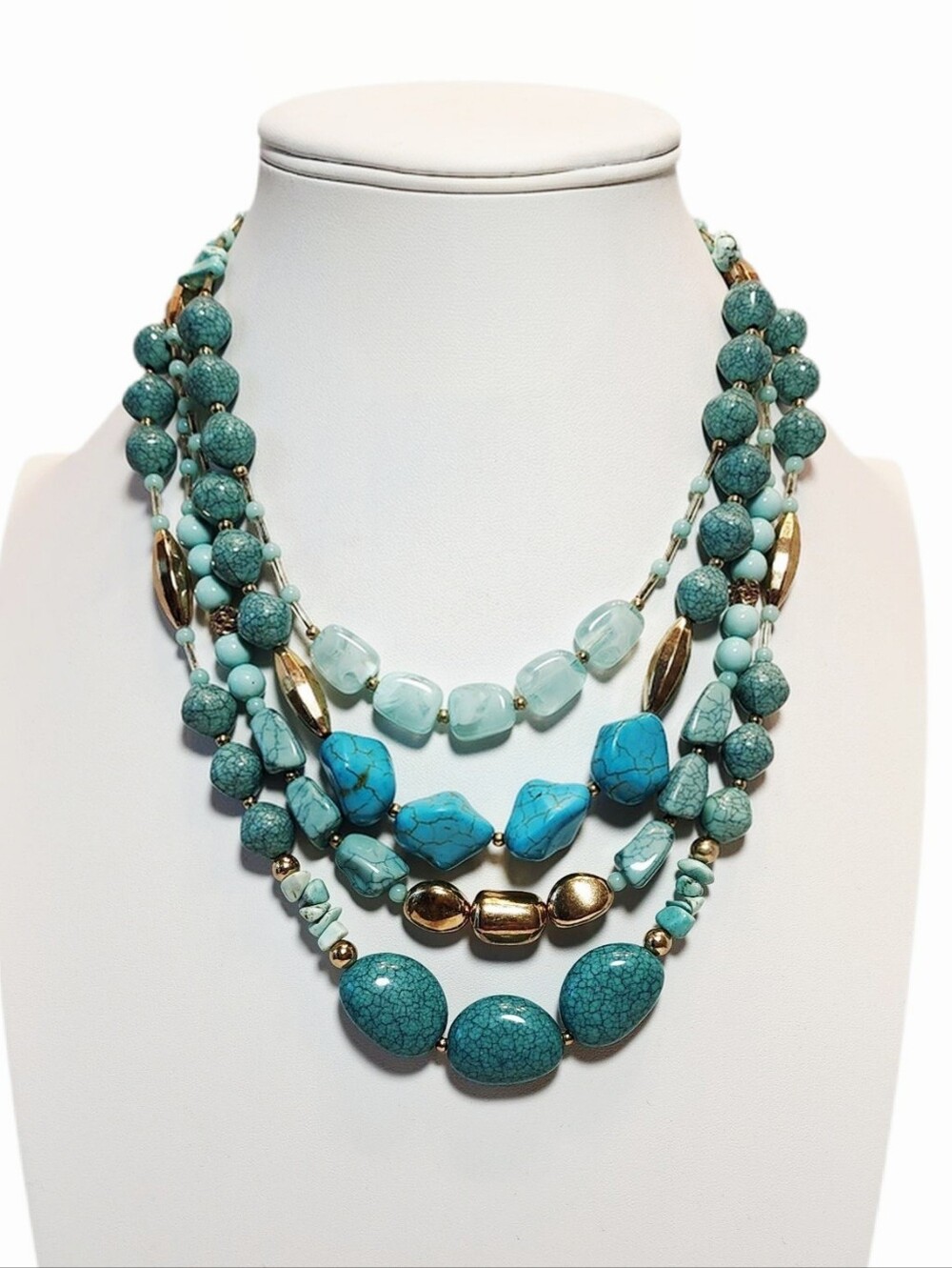 Bocar Goldtone and Faux Turquoise Multi-layered 4 Strand Necklace